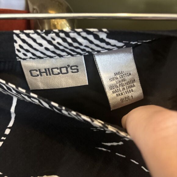 CHICO'S Midi Skirt LINED Sz 1 Full Black Palm Leaf Boho S/M (8/10) Broomstick - Picture 3 of 5